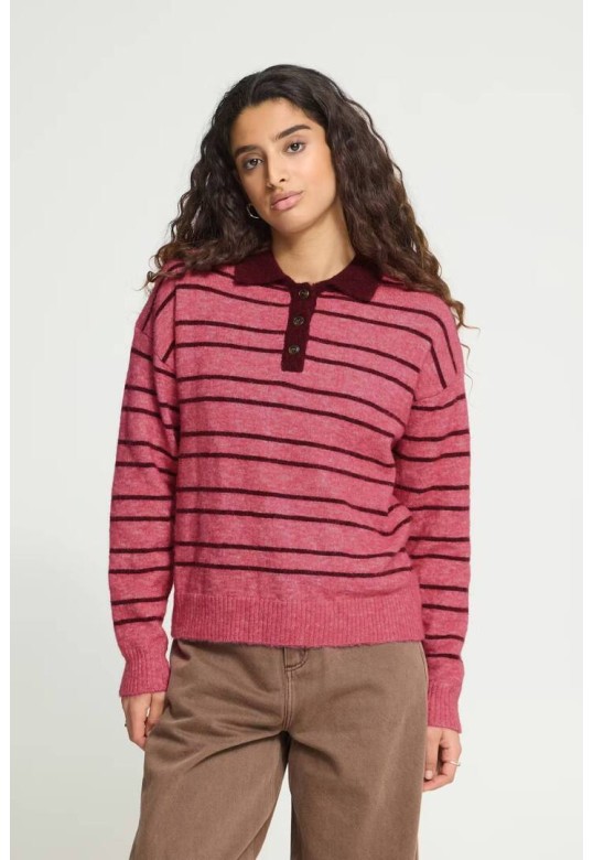IHSAGE Knit Fruit Dove With Zinfandel Stri / Pink
