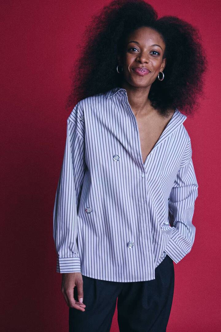IHJANINE Shirt Grey/Fudge Stripe