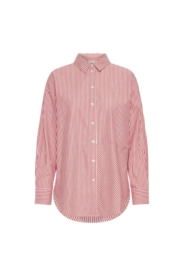 IHGARMI Women's Long Sleeve Shirt POINSETTA AND BIRCH STRIPES