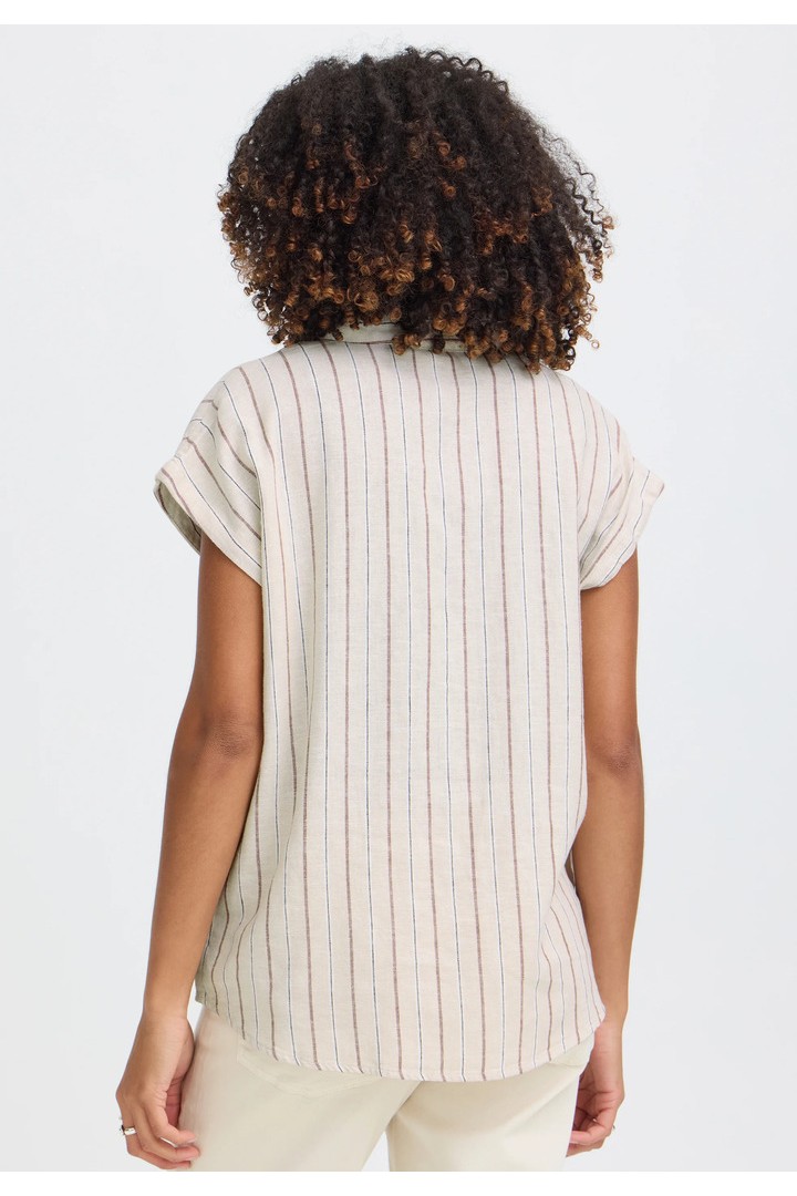 IHLINNO Short-sleeved blouse Brown Stripe / White 