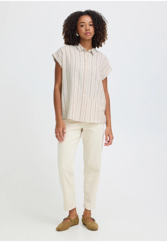 IHLINNO Short-sleeved blouse Brown Stripe / White 