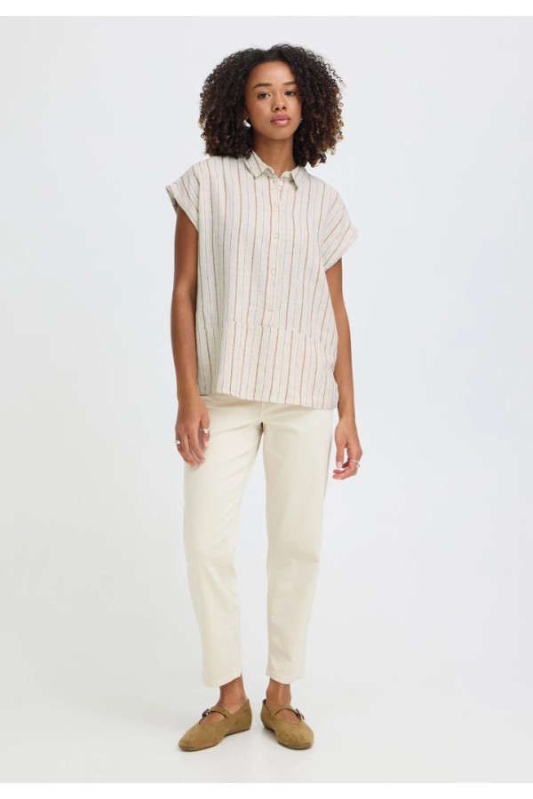 IHLINNO Short-sleeved blouse Brown Stripe / White 