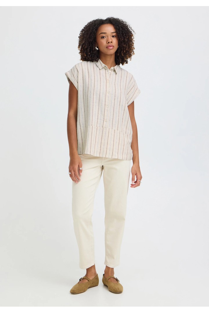 IHLINNO Short-sleeved blouse Brown Stripe / White 