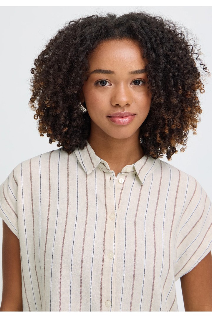 IHLINNO Short-sleeved blouse Brown Stripe / White 