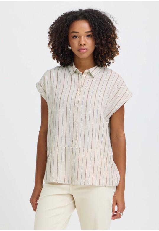 IHLINNO Short-sleeved blouse Brown Stripe / White 