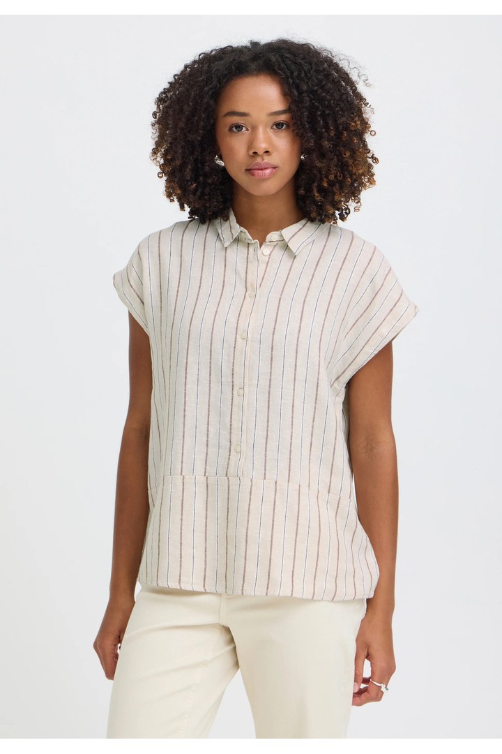 IHLINNO Short-sleeved blouse Brown Stripe / White 