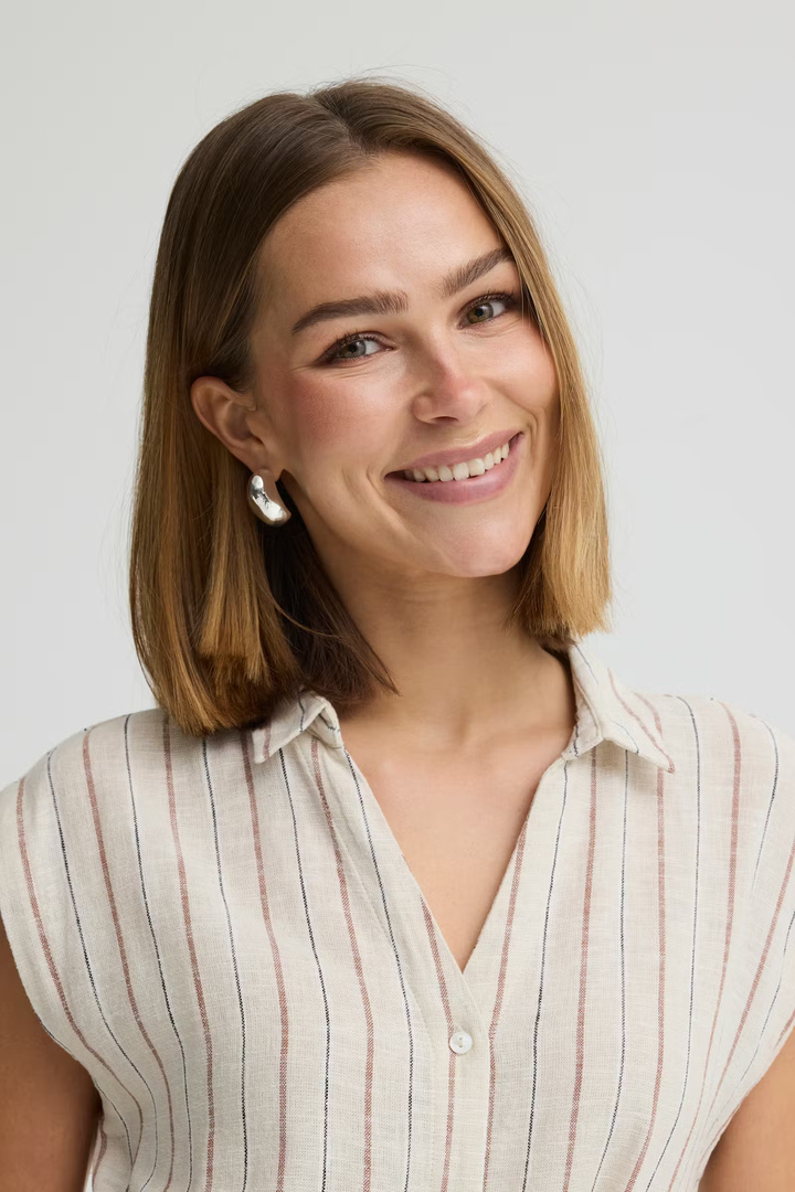 IHLINNO Dress Brown Stripe / White