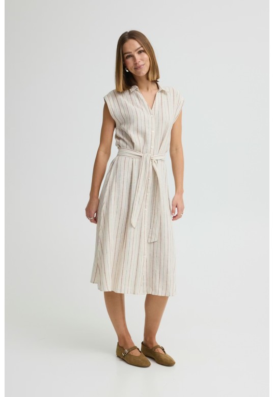 IHLINNO Dress Brown Stripe / White