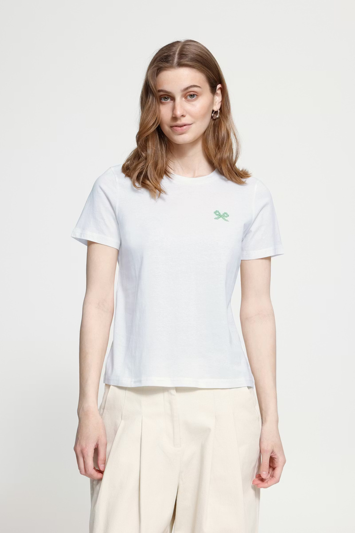 IHCAMINNA T-shirt Cloud Dancer/Light Grass Green / White