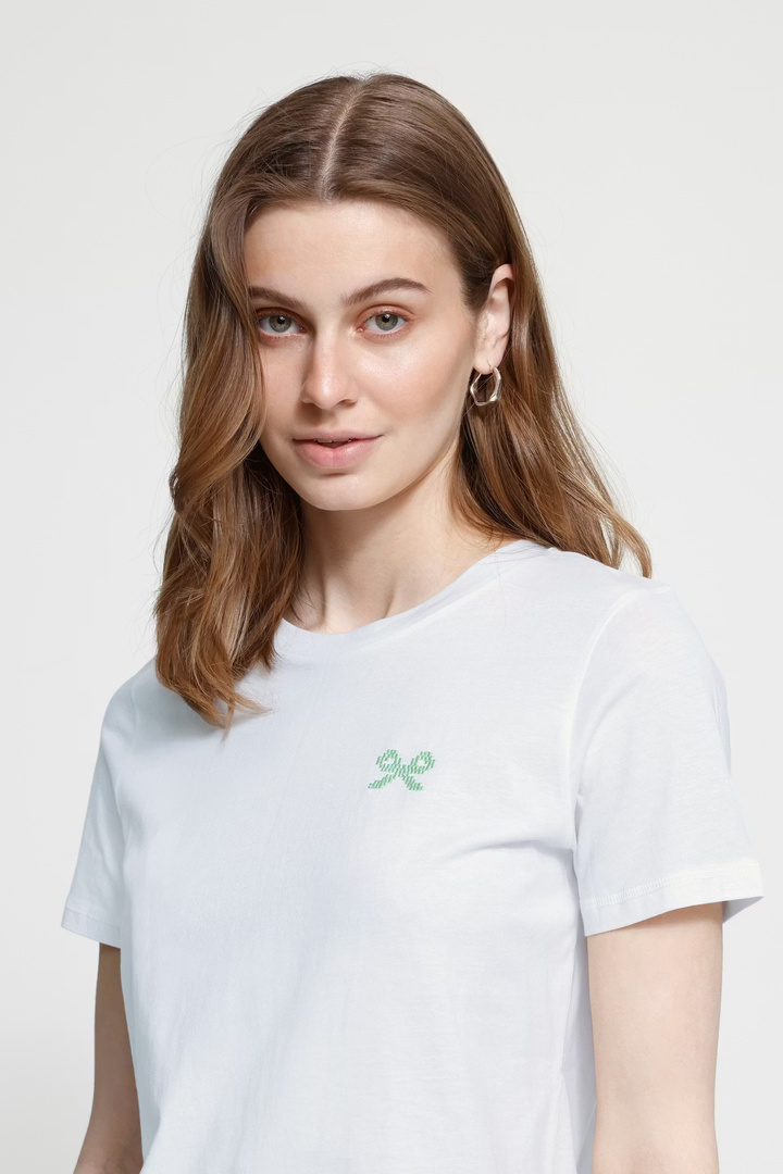 IHCAMINNA T-shirt Cloud Dancer/Light Grass Green / White