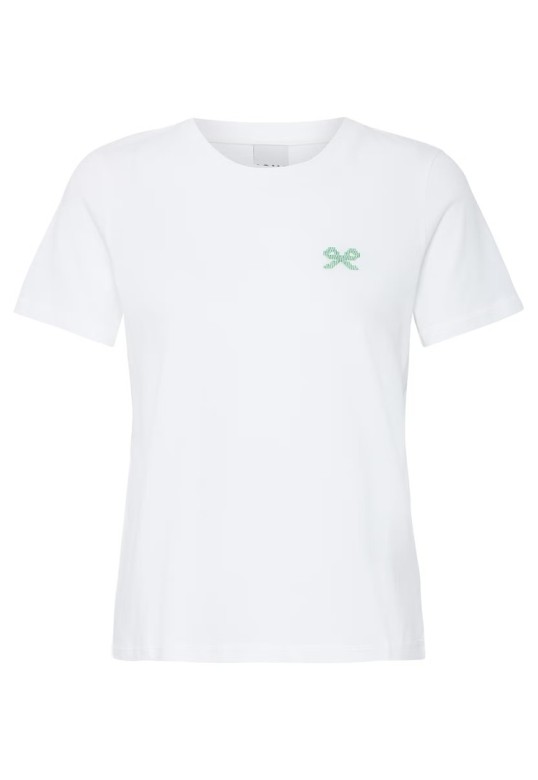 IHCAMINNA T-shirt Cloud Dancer/Light Grass Green / White