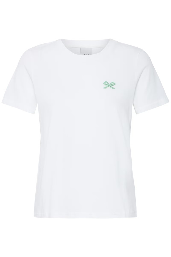 IHCAMINNA T-shirt Cloud Dancer/Light Grass Green / White