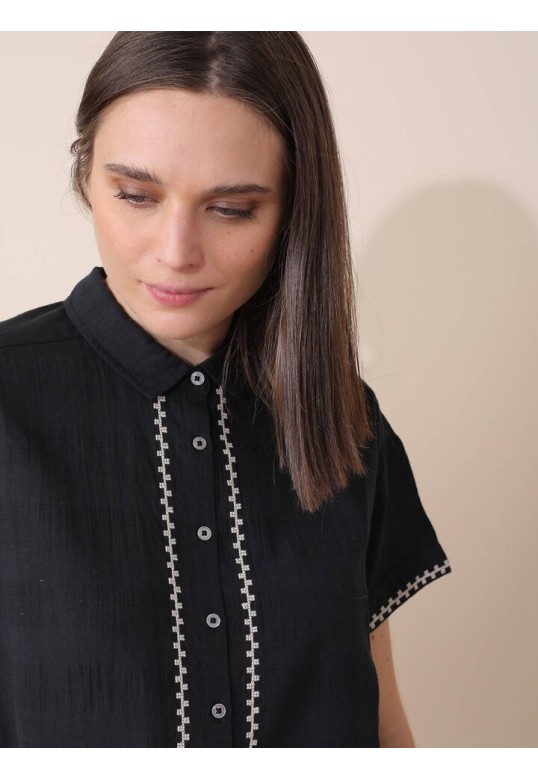 EMBROIDERED COTTON SHIRT BLACK