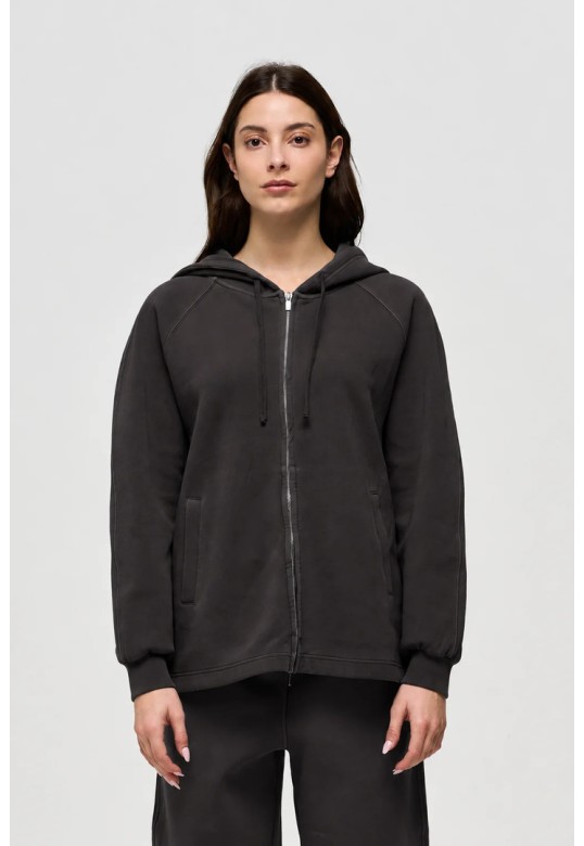 LAVEA - ZIPPED OVERSIZED HOODED SWEATSHIRT BLACK BEAN