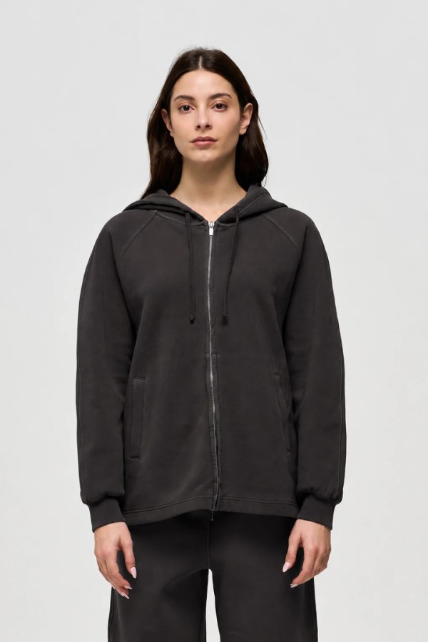 LAVEA - ZIPPED OVERSIZED HOODED SWEATSHIRT BLACK BEAN