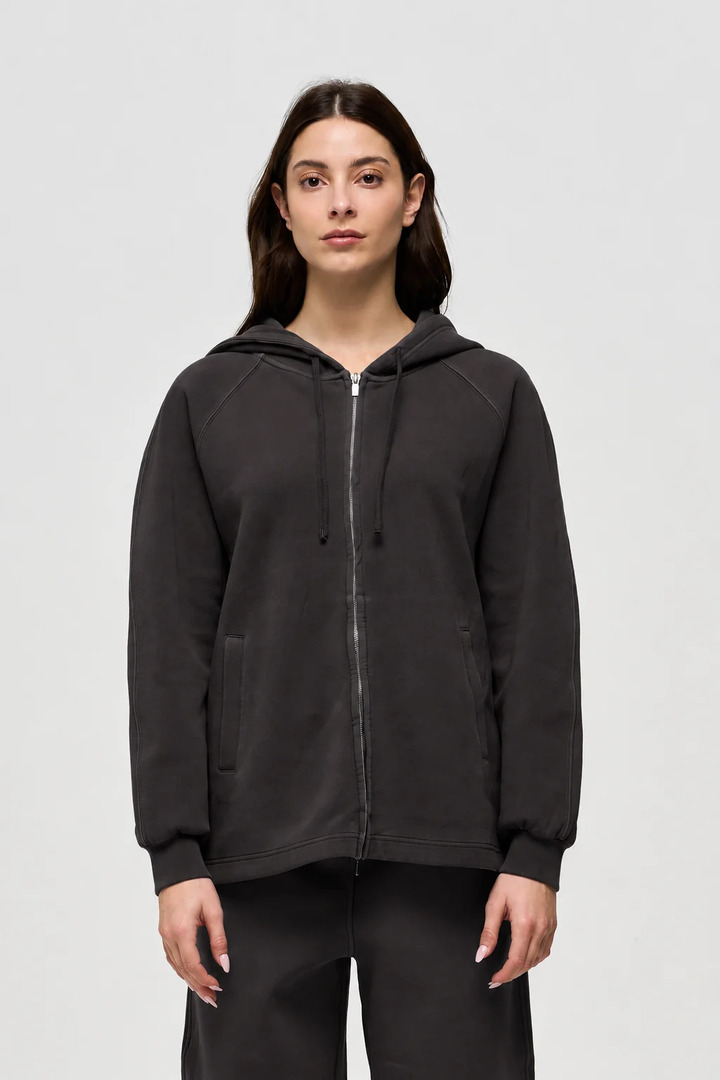 LAVEA - ZIPPED OVERSIZED HOODED SWEATSHIRT BLACK BEAN