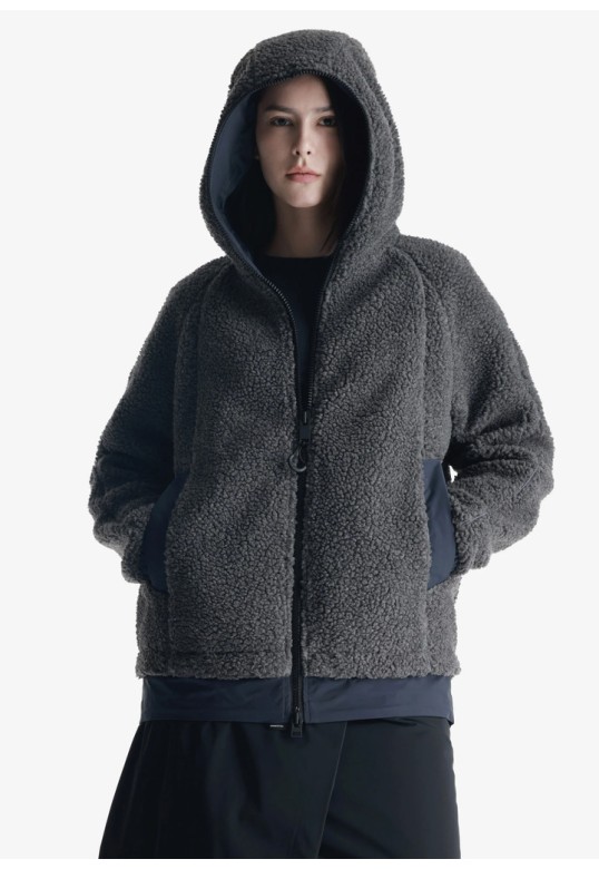 PEEBLES SHERPA HOODED JACKET QW493-02 DARK GREY