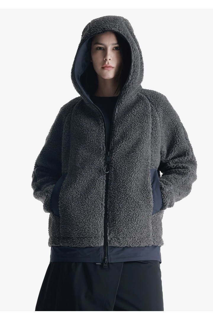 PEEBLES SHERPA HOODED JACKET QW493-02 DARK GREY