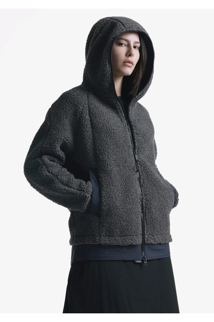 PEEBLES SHERPA HOODED JACKET QW493-02 DARK GREY