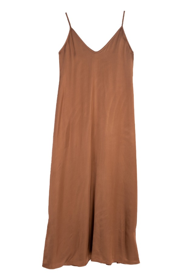 SATIN LONG DRESS BROWN