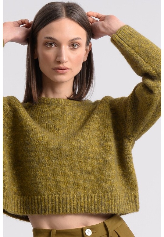 CROPPED PULLOVER SWEATER KHAKI