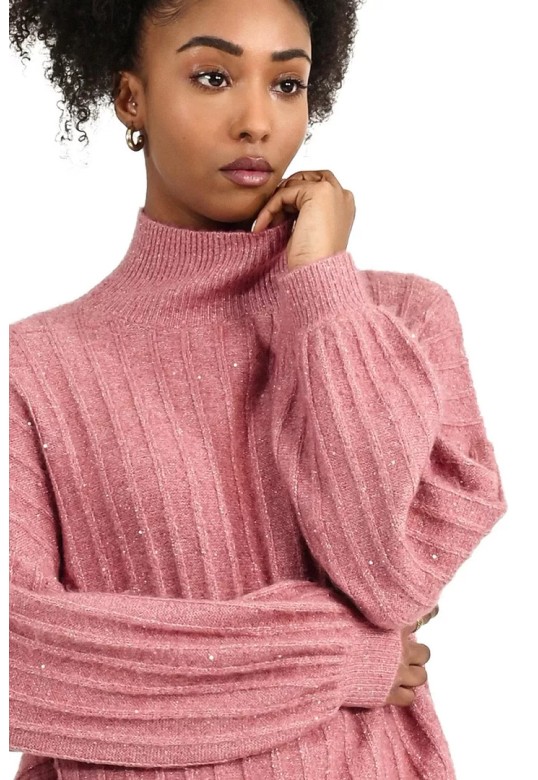STAND COLLAR JUMPER WITH PUFF SLEEVES OLD PINK