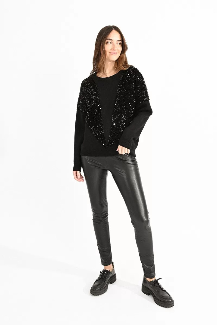 SWEATER WITH SEQUIN YOKE BLACK