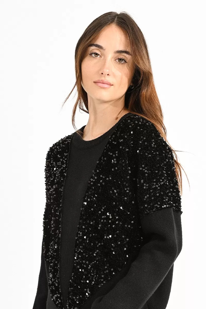 SWEATER WITH SEQUIN YOKE BLACK