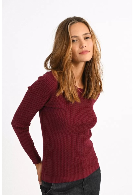 CREWNECK CABLE KNIT SWEAT DARK RED