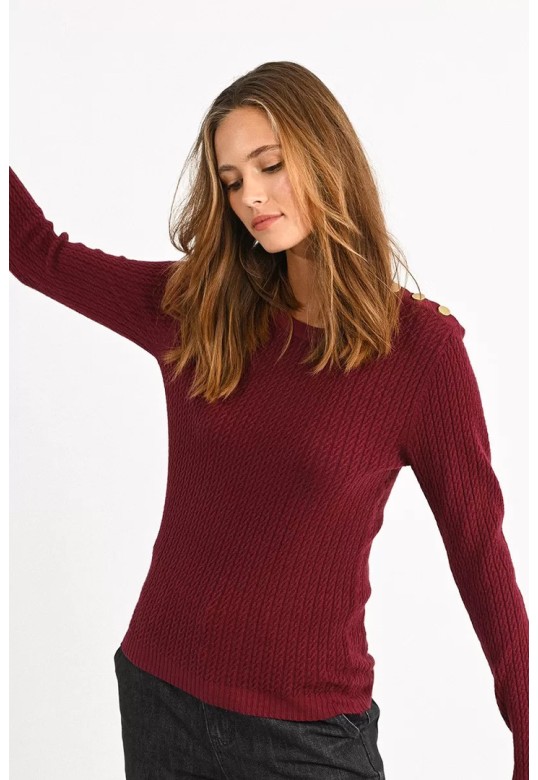 CREWNECK CABLE KNIT SWEAT DARK RED