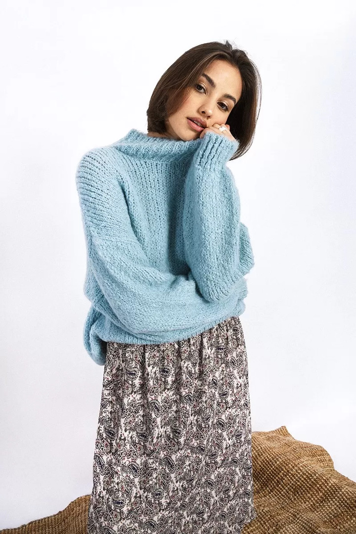 HIGH COLLAR JUMPER IN SOFT KNIT ICE BLUE