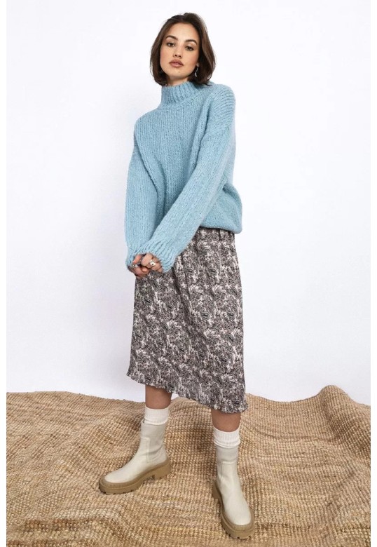 HIGH COLLAR JUMPER IN SOFT KNIT ICE BLUE