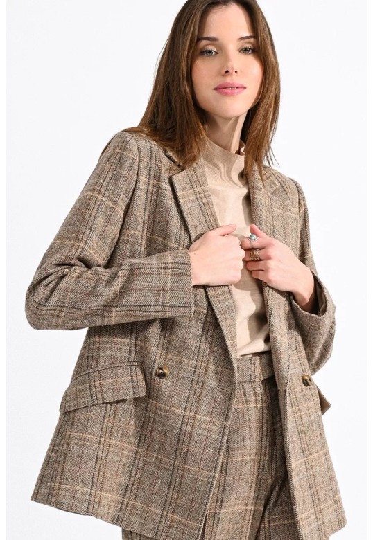 DOUBLE-BREASTED PRINCE OF WALES BLAZER BEIGE