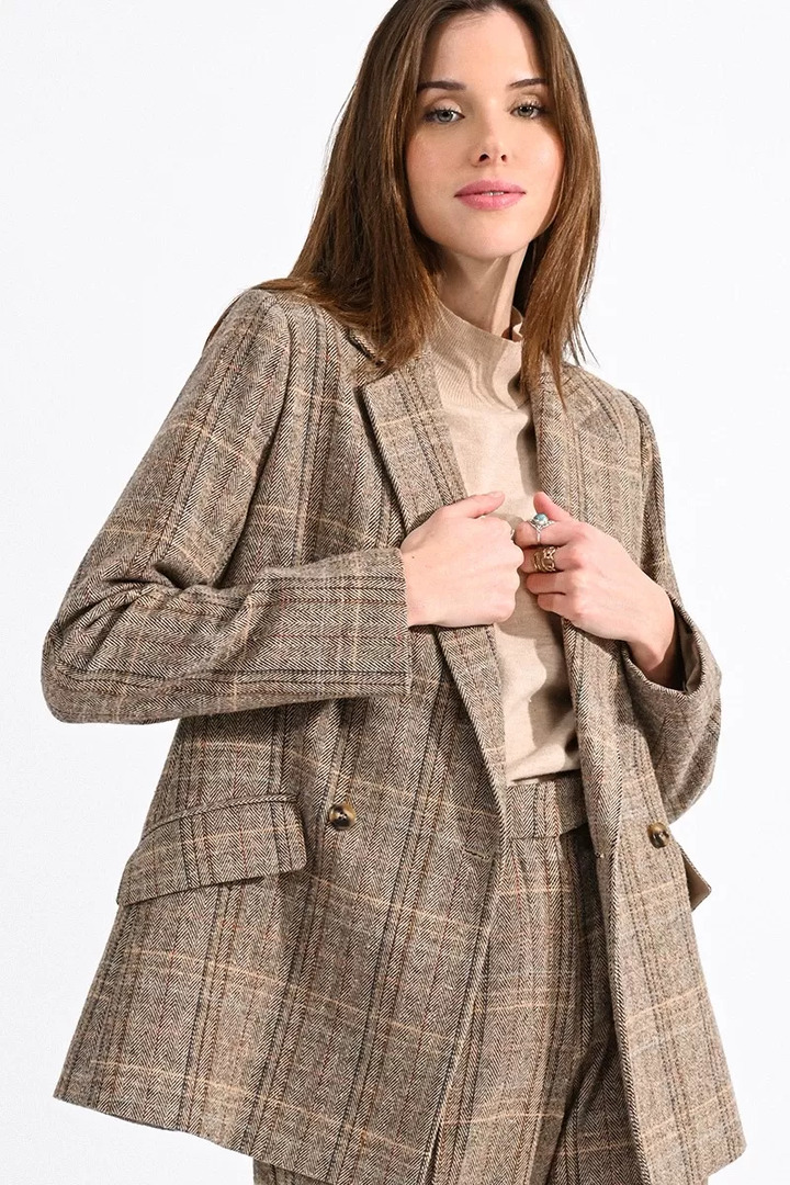 DOUBLE-BREASTED PRINCE OF WALES BLAZER BEIGE