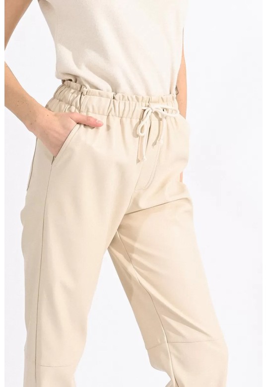 VEGAN LEATHER TROUSERS OFFWHITE