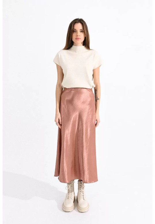 LONG SATINY SKIRT OLD PINK
