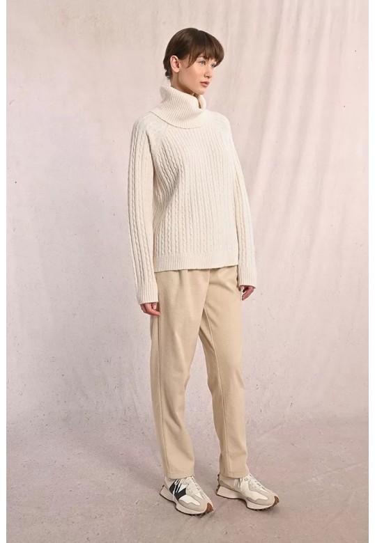 Cable-knit sweater with high neck off white