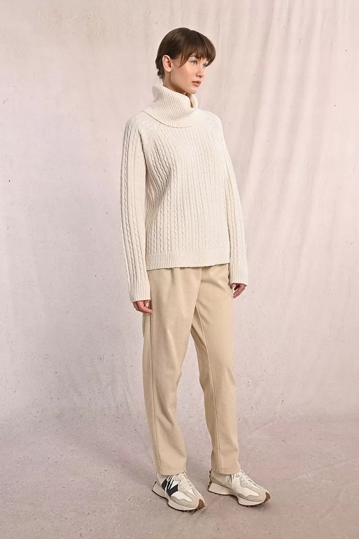 Cable-knit sweater with high neck off white