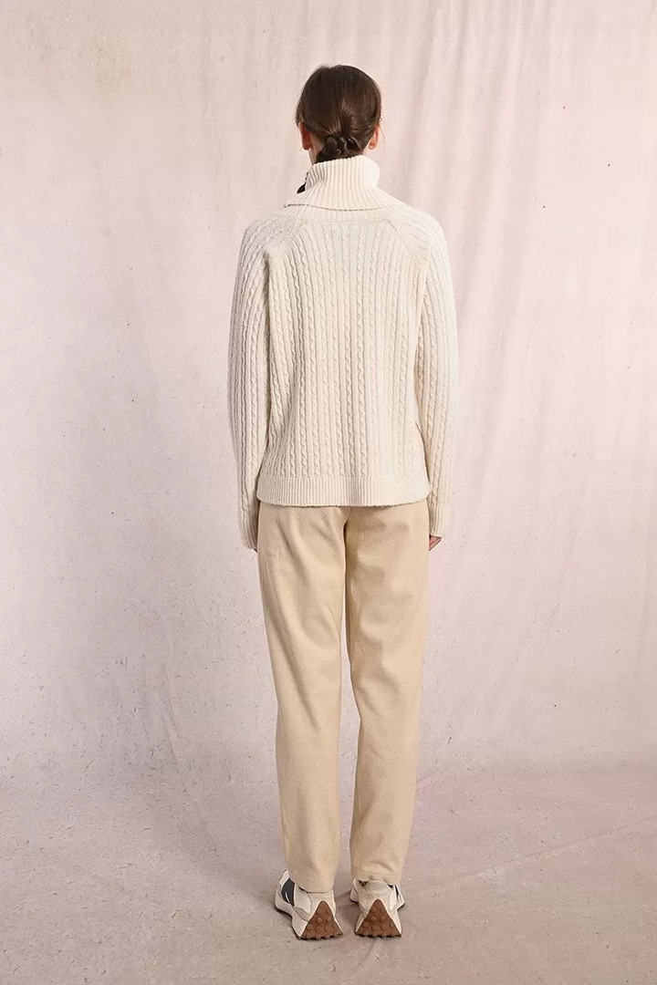 Cable-knit sweater with high neck off white