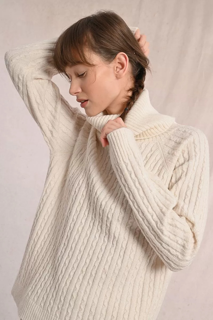 Cable-knit sweater with high neck off white