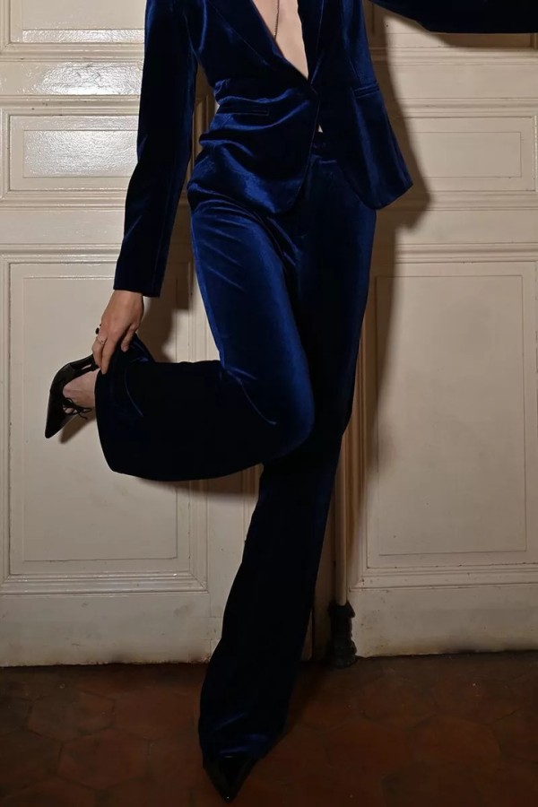 Flared velvet trousers Cobalt Blue