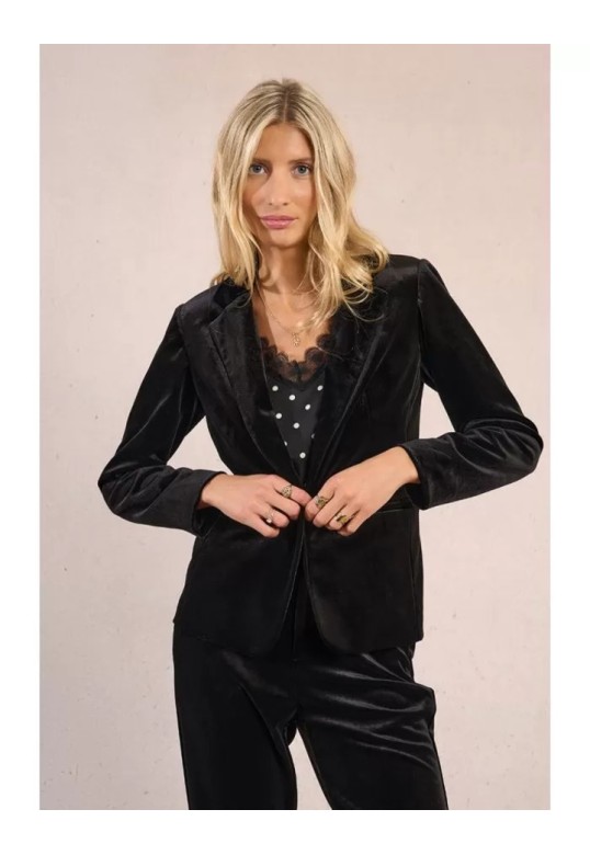 Fitted velvet blazer Black