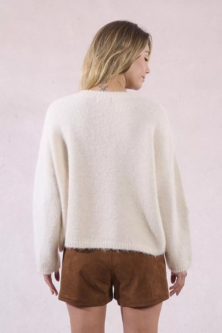 Knitted sweater with sequin flowers off white