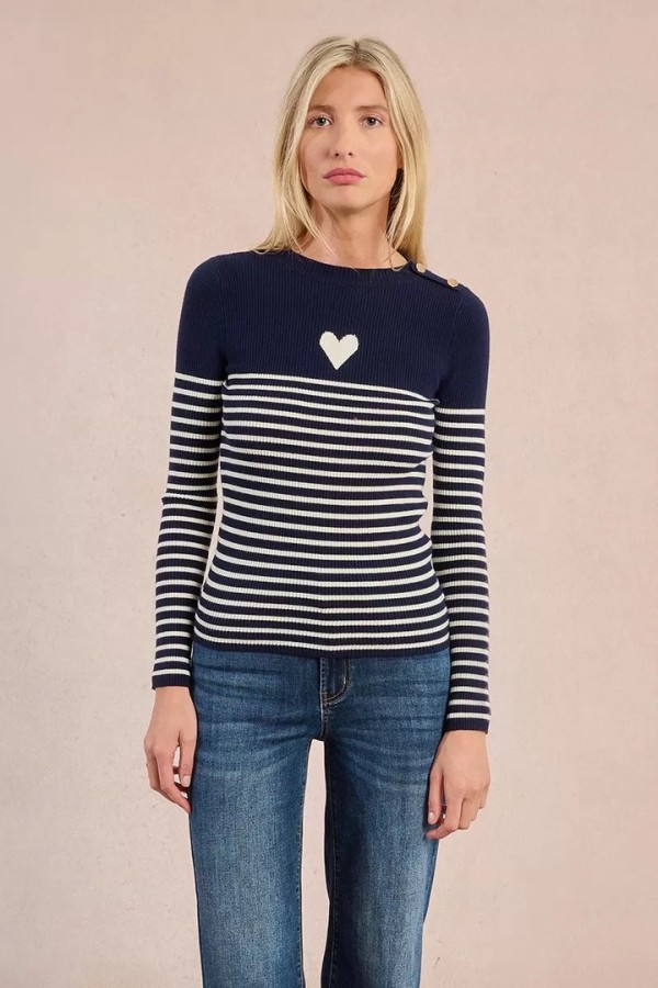 Heart-shaped sailor sweater Navy Blue/Offwhite