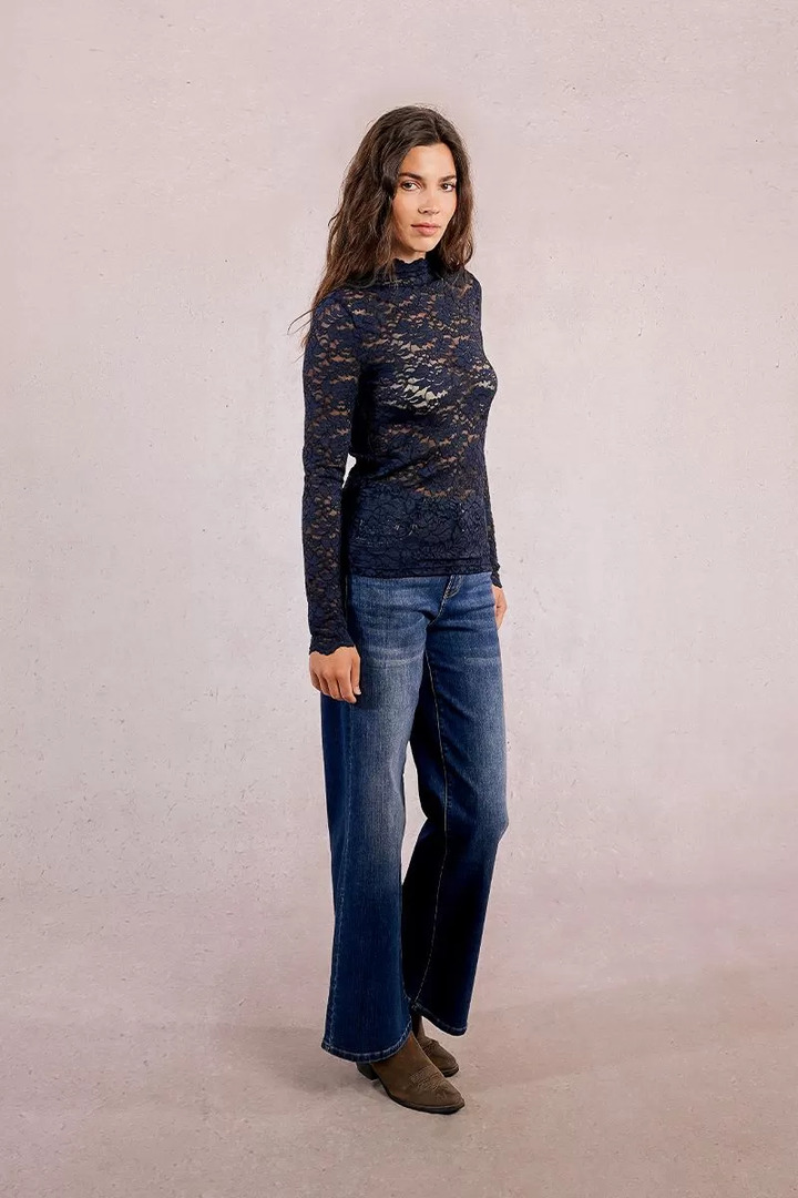 Semi-sheer lace top Navy Blue