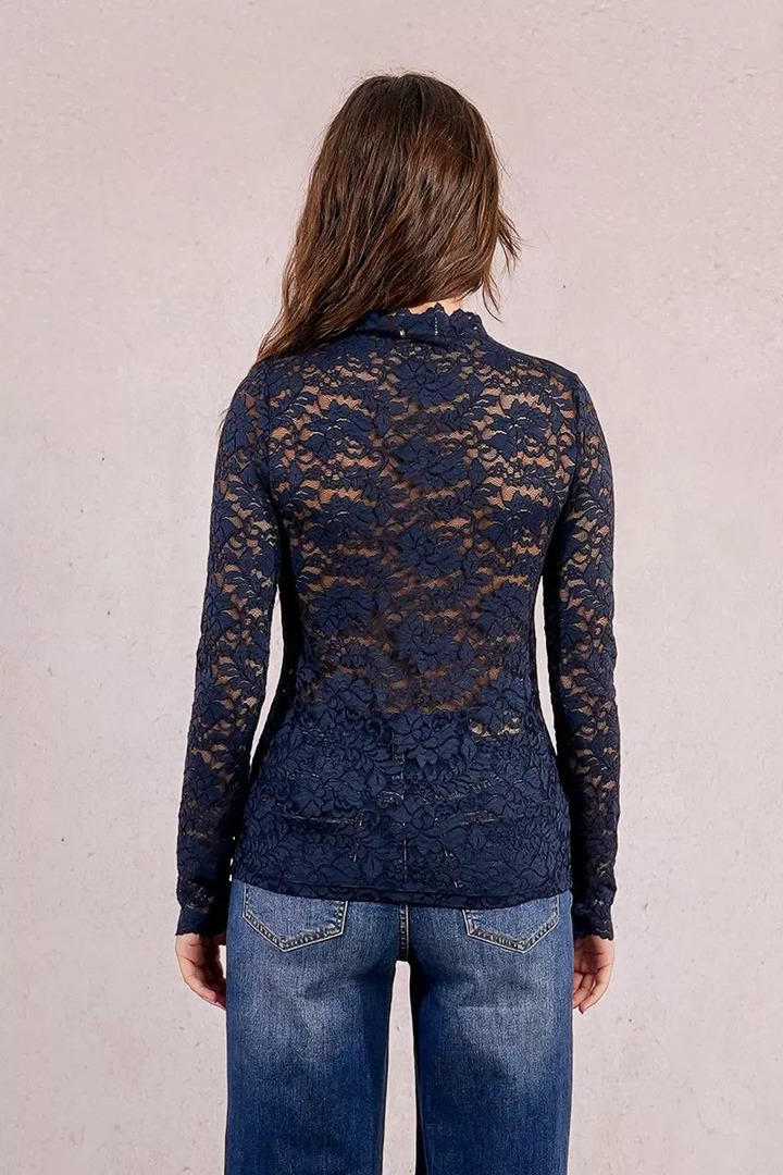 Semi-sheer lace top Navy Blue