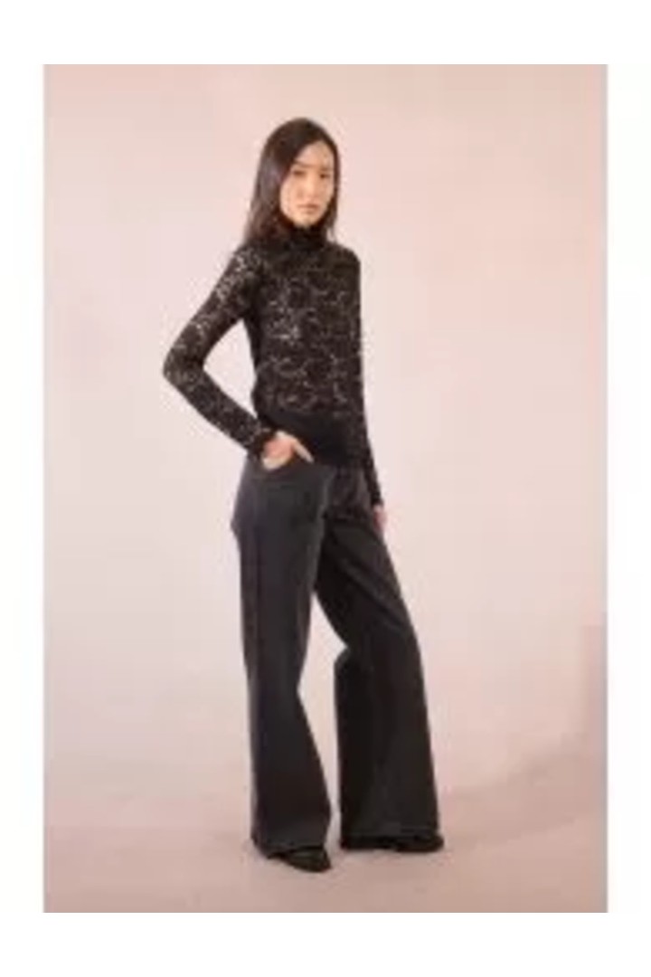 Semi-sheer lace top Black