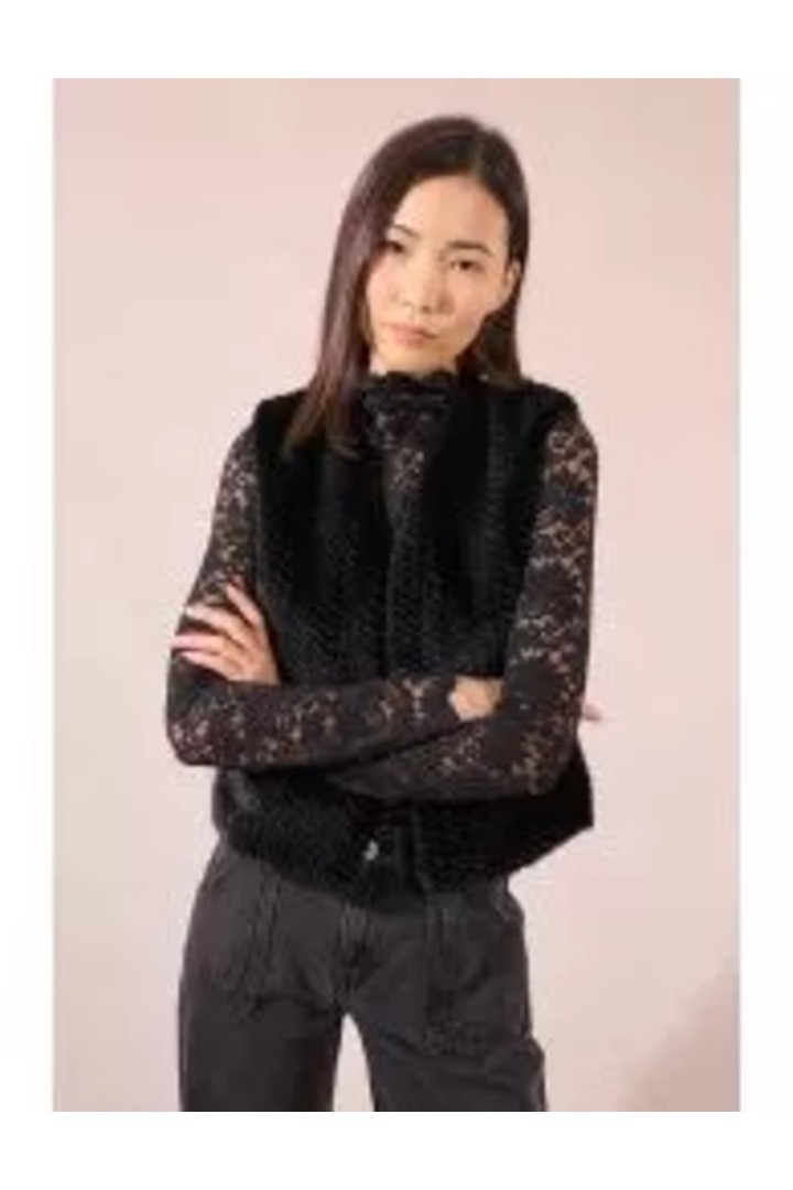 Semi-sheer lace top Black