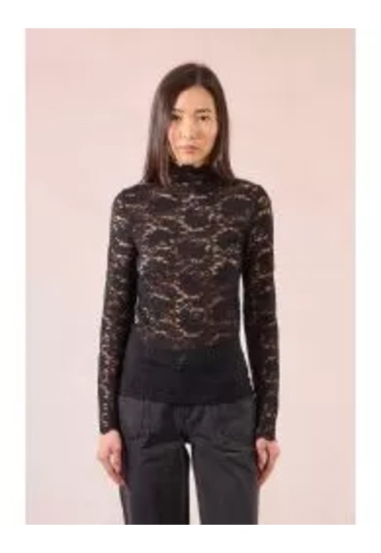 Semi-sheer lace top Black