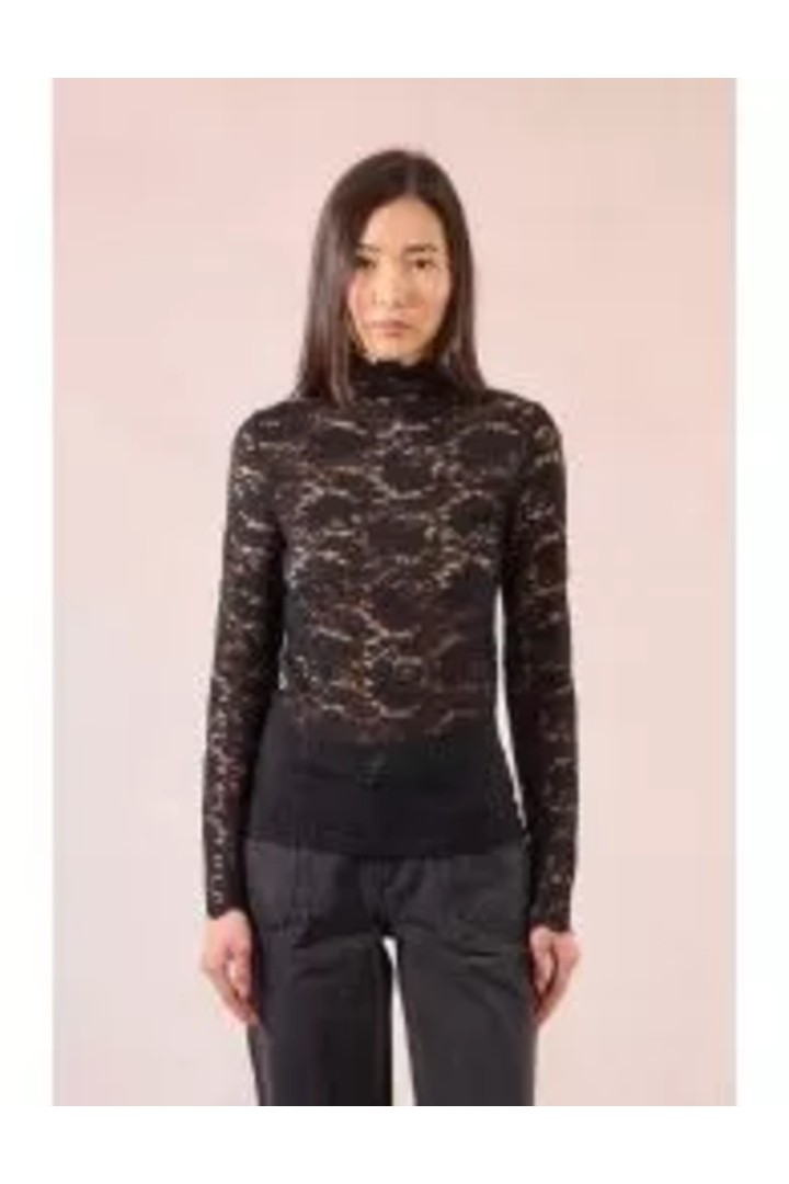 Semi-sheer lace top Black